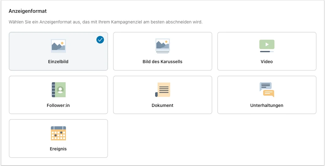 Screenshot LinkedIn Anzeigenformate