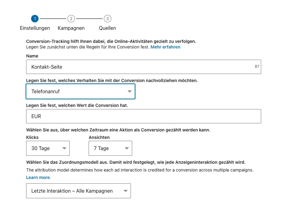 Screenshot LinkedIn Conversions